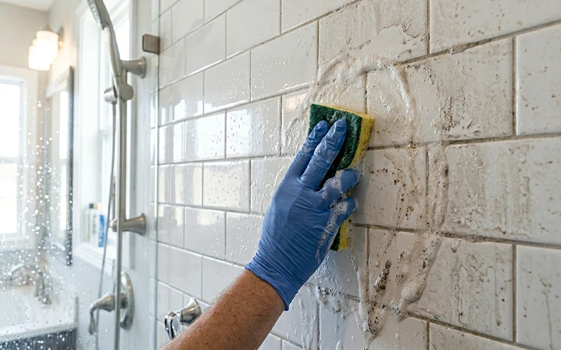 remove hard water stains from tiles bathroom cleaning